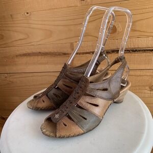 PIKOLINOS Paris Brown Green Leather Peep Toe Slingback Pumps EUR 38 US 7.5